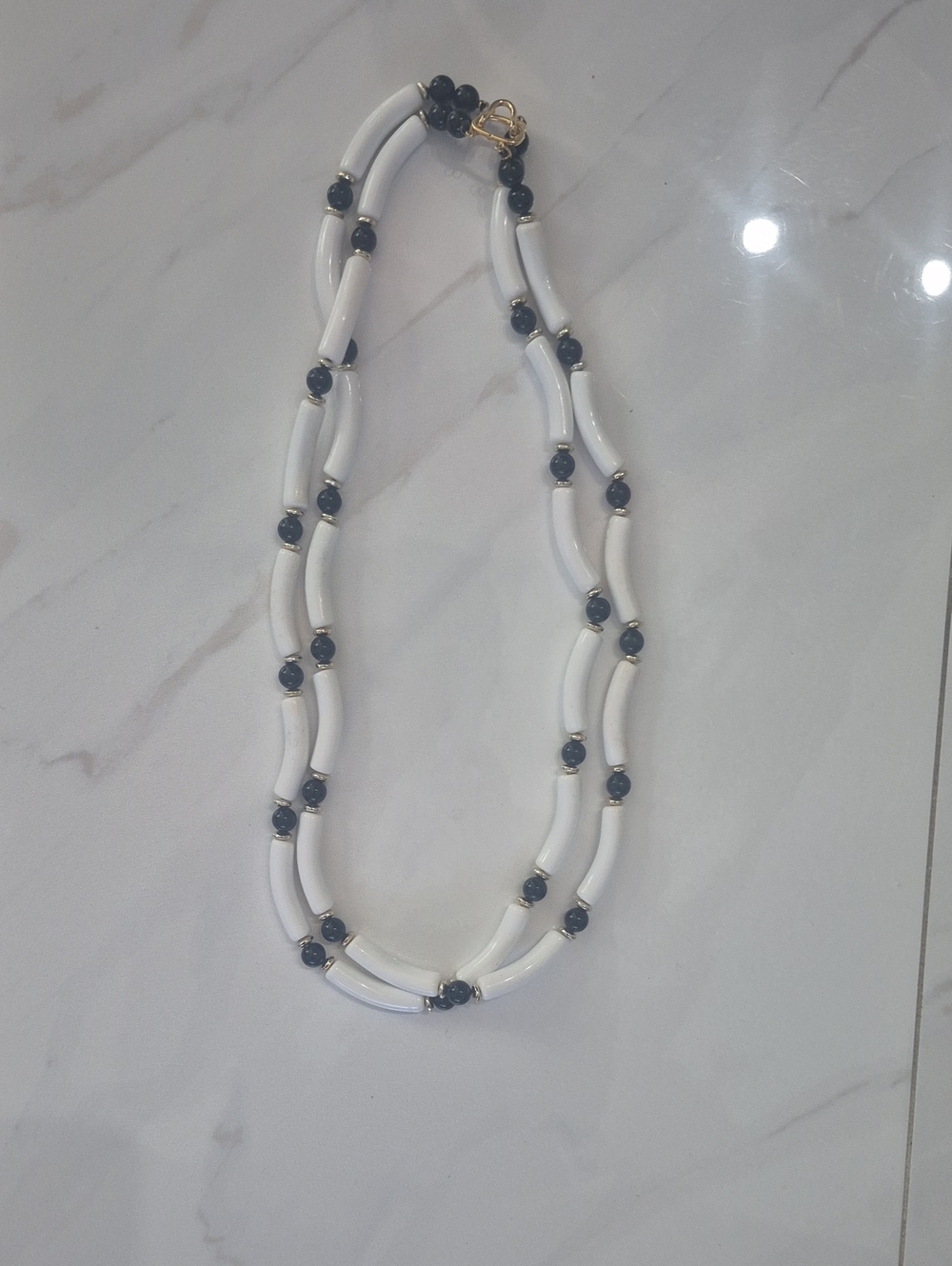Beaded Classic Two-Strand White and Black Necklace